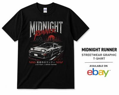 T-shirt Graphique Streetwear Midnight Runner Tee Voiture de Drift de Course Japonaise