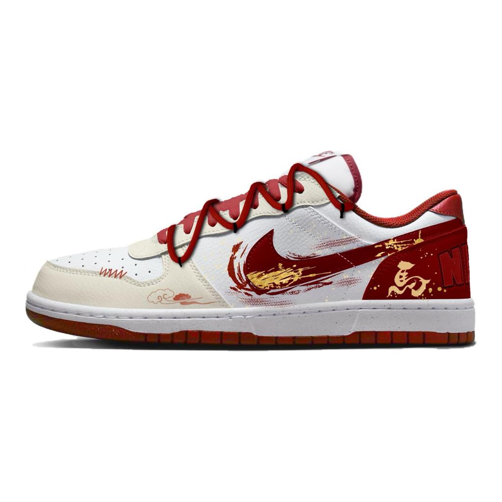 Nike Big Auspicious Cloud Red Steed Leather Low top Skateboard Shoes Men's Beige Red 355152-150(Team861-)
