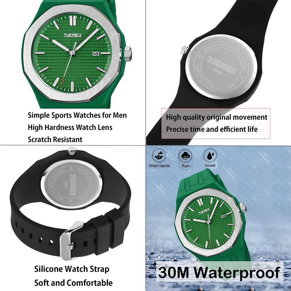 SKMEI Simple Analog Quartz Large Date Gift for High School Students Men's Watch, Design, Silicone, Sports, Waterproof, Stylish, Casual, Movement,