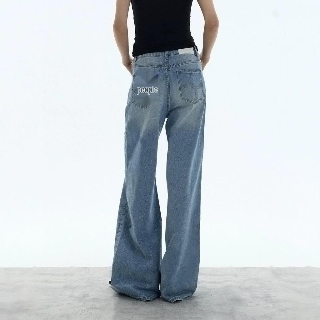 Starry Sky Shiny Wide-Leg Slimming High-Waisted Denim Pants for Women - Flaw-Concealing, Leg-Lengthening Straight Fit