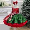 Striped Bow Christmas Dresses for Girls Elegant Fluffy Tulle Cosplay Costumes Party Girls Princess Red Xmas Dress Birthday Gown
