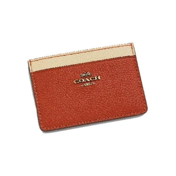 Coach Card Case 10 Leather Mini Wallet Women wallets Orange White 2843G-B4QQS