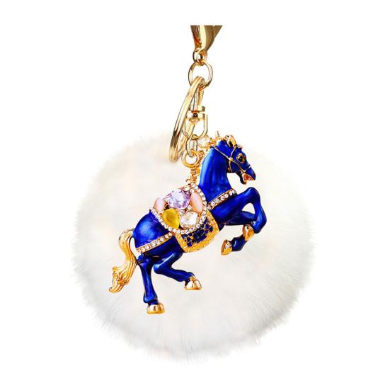 Keychain Sparkling Rhinestones Horse Charm Car Key Chain with Plush Ball Decor Holidays Graduation Decorative Accessory