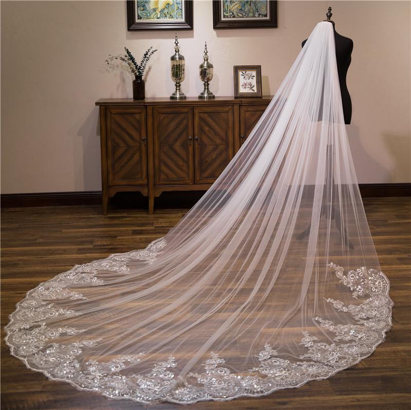3-Meter Sequin Lace Bridal Veil with Comb for Photo Studio