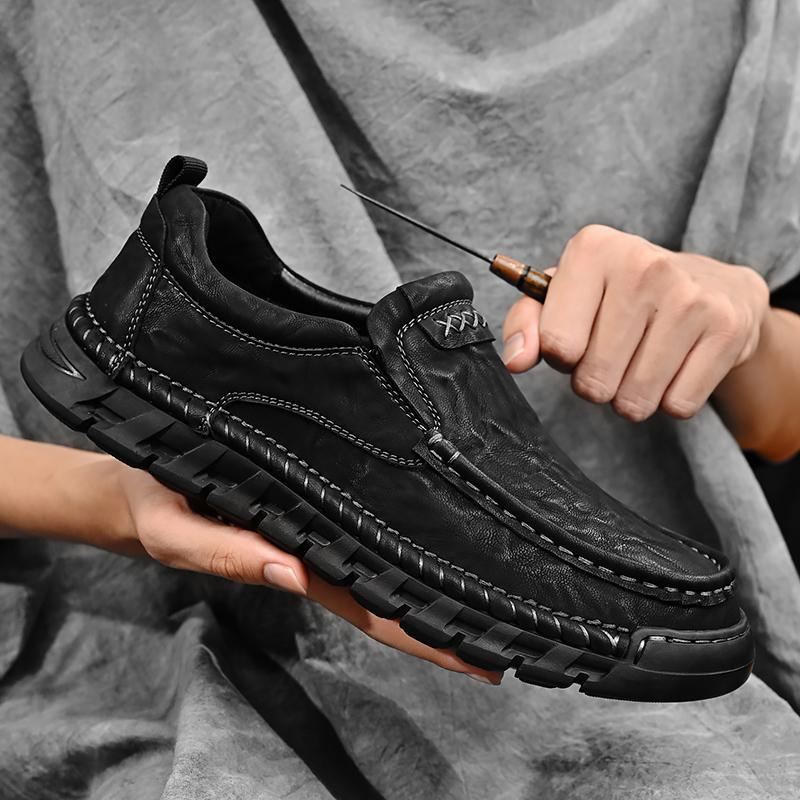 Fashion Leather Shoes Man Casual Loafers Luxury Design Slip on Male Dress Shoes Leisure Style Big Size Outdoor Wear-resistant Sole