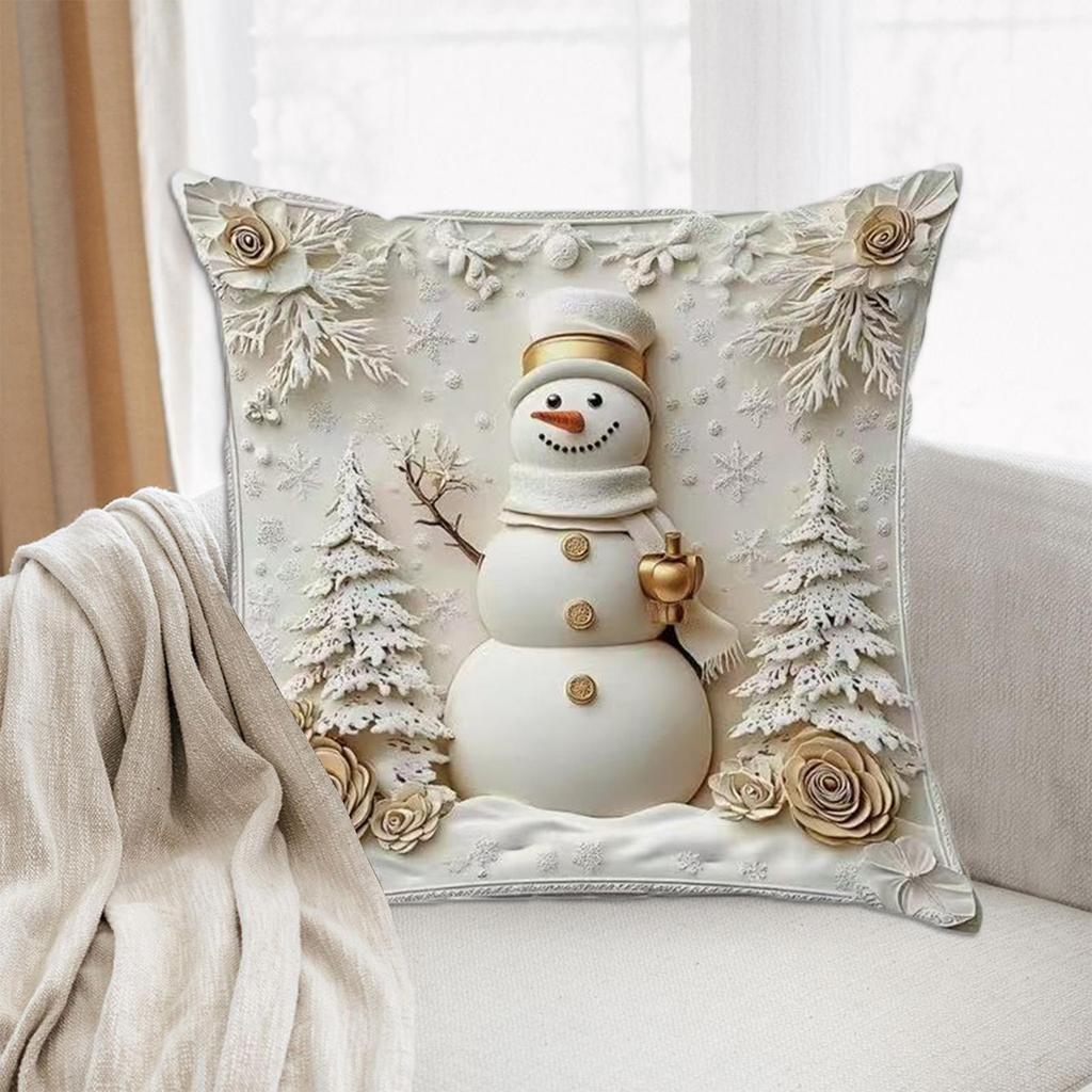 Christmas Themed Cushion Covers 18x18 Inch 4 Pieces Santa Claus Snowman Tree Reindeer Pattern Sofa Cushion Cover For Bedroom