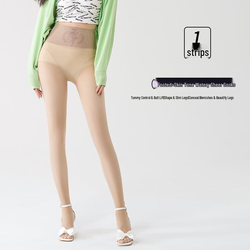 Meia-calça Preta Transparente com Forro de Fleece de Cintura Alta para Mulheres - Look Perna de Fora Outono/Inverno