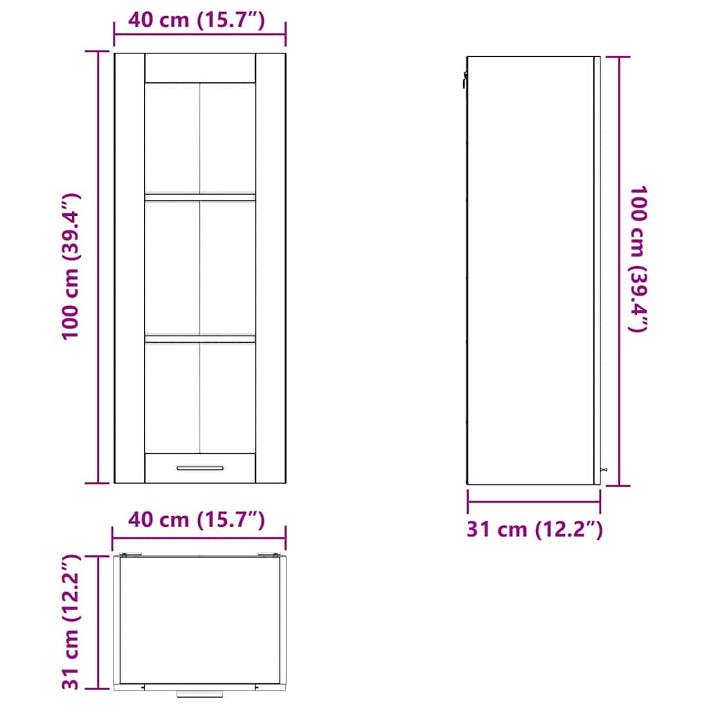 Hanging Cabinet with Door Concrete Grey 40 X 31 X 100 Cm Engineered Wood