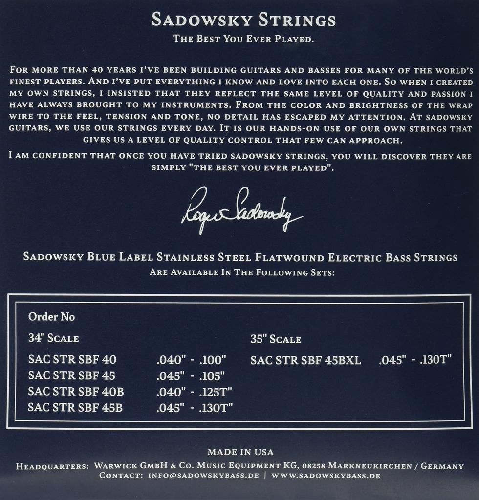 Blue Label Stainless Steel Flatwound Bass SBF45B Blue 5-String Strings, 045-130