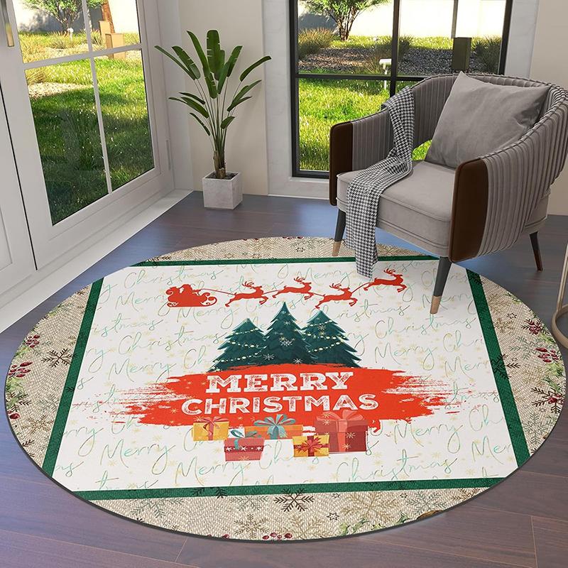 

1pc Christmas Round Rugs: Merry Designs - Snowman, Trees, Checks & More for Festive Floors ,Christmas round carpet decoration.. 60cm