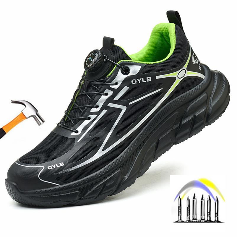 Non-slip Light Safety Shoes with Rotary Button Breathable Work Shoes Men Industrial Construction Comfortable Safety Toe Sneakers