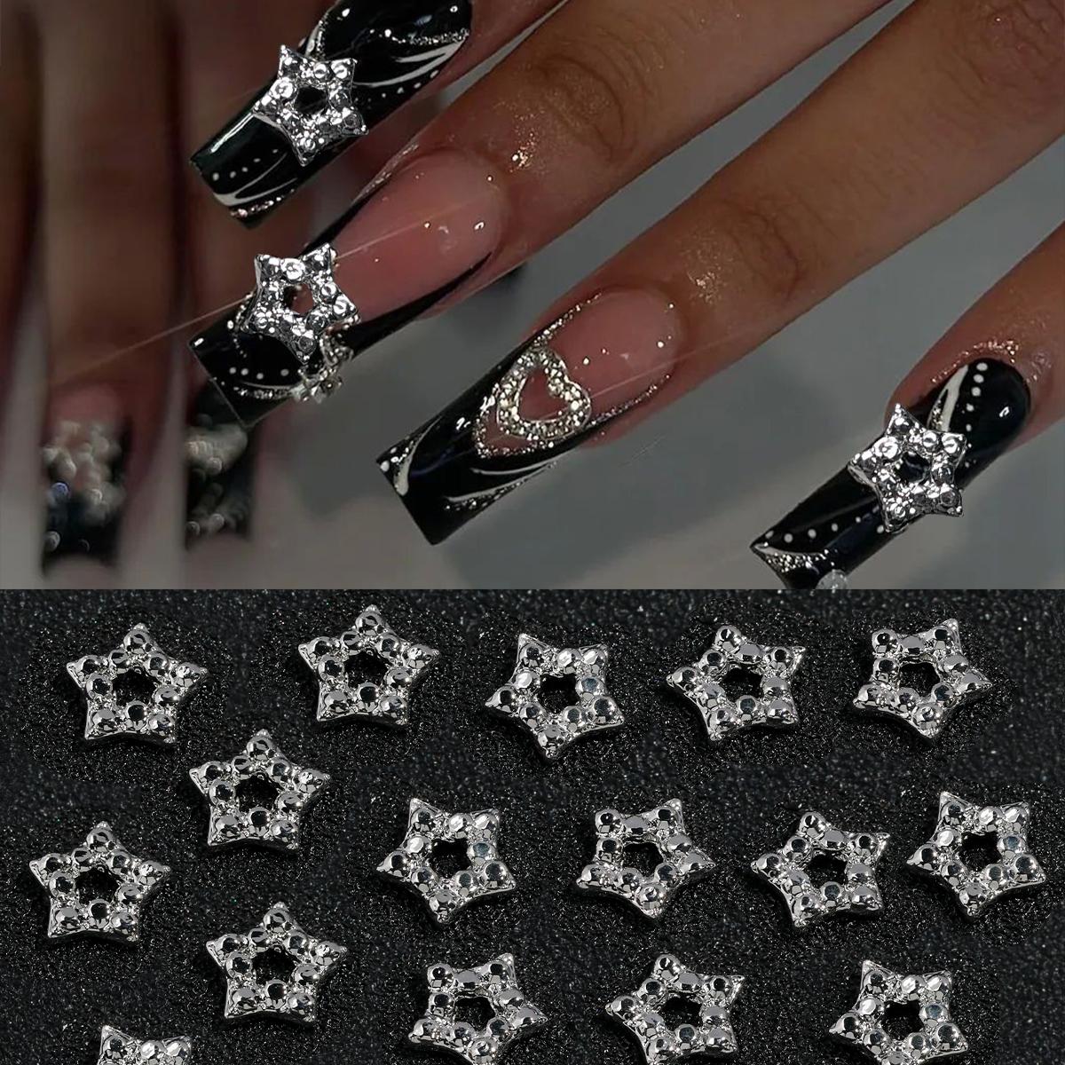 

20pcs Pentagram Star Alloy Sliver Nails Art Charm Hollow Out Use For Nail Tips Design DIY Manicure Decoration Accessories