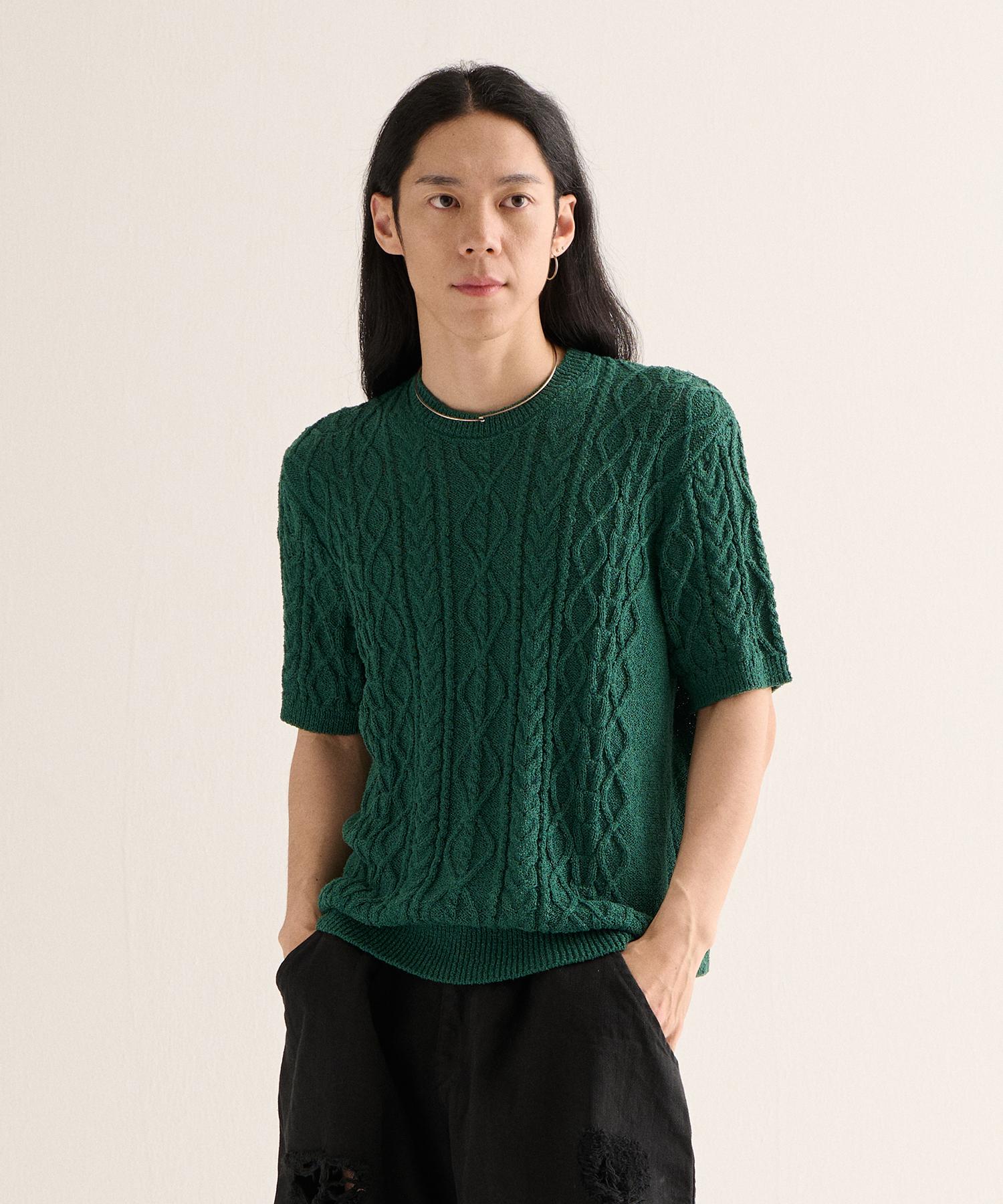 Analog Mood Boucle Round Semi Short Sleeve Knit (Green) Free