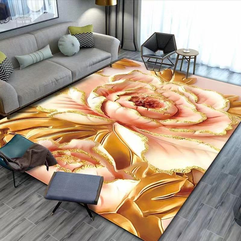 Flower Carpet Retro Printed Abstract Carpet Living Room Tea Table Mat Home Room Carpet Mat