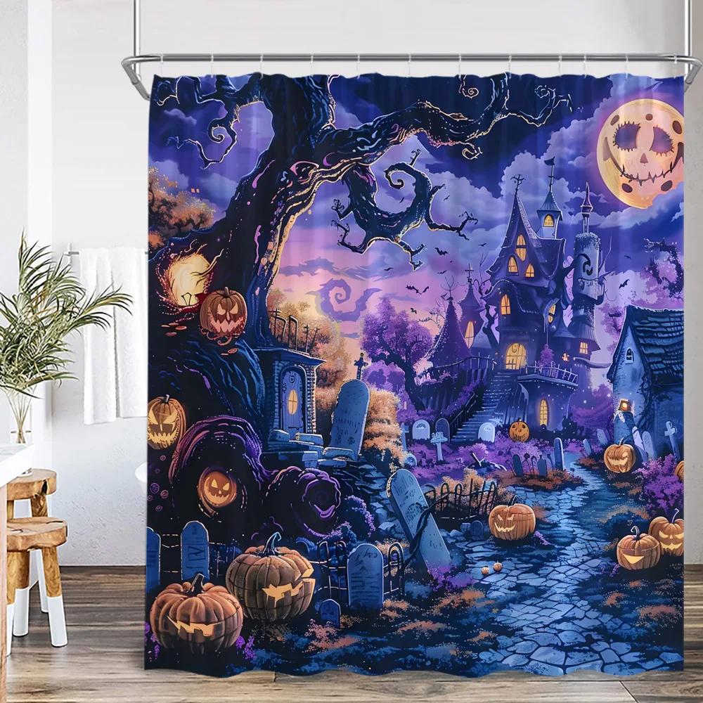 Rideau douche nuit effrayant maison hantée, décor à capuche effrayant, rideau de bain d'Halloween