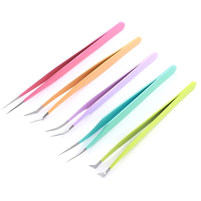1/5 Pcs Eyelash Tweezers Extension Stainless Steel Superhard Tweezers Tips High Precision Anti-Static Tweezers Professional Tool