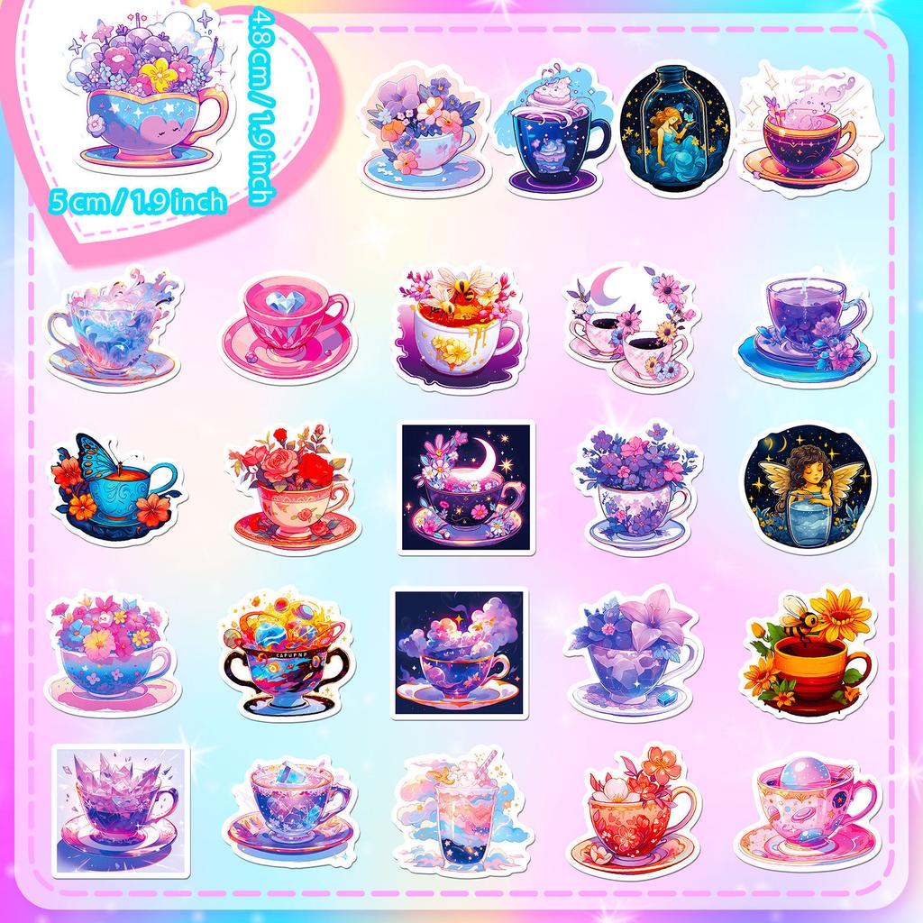 50 Cartoon Cups, World Graffiti Material Hand Account Stickers, Cups, World Art Creative Stickers