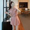 Stylish Korean Summer 2026 Petite Two-Piece: Short-Sleeve Top & Pleated Skirt Suit