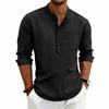 Men’s Long Sleeve Casual Henley Shirt with Stand Collar Single Chest Pocket Relaxed Fit Lightweight