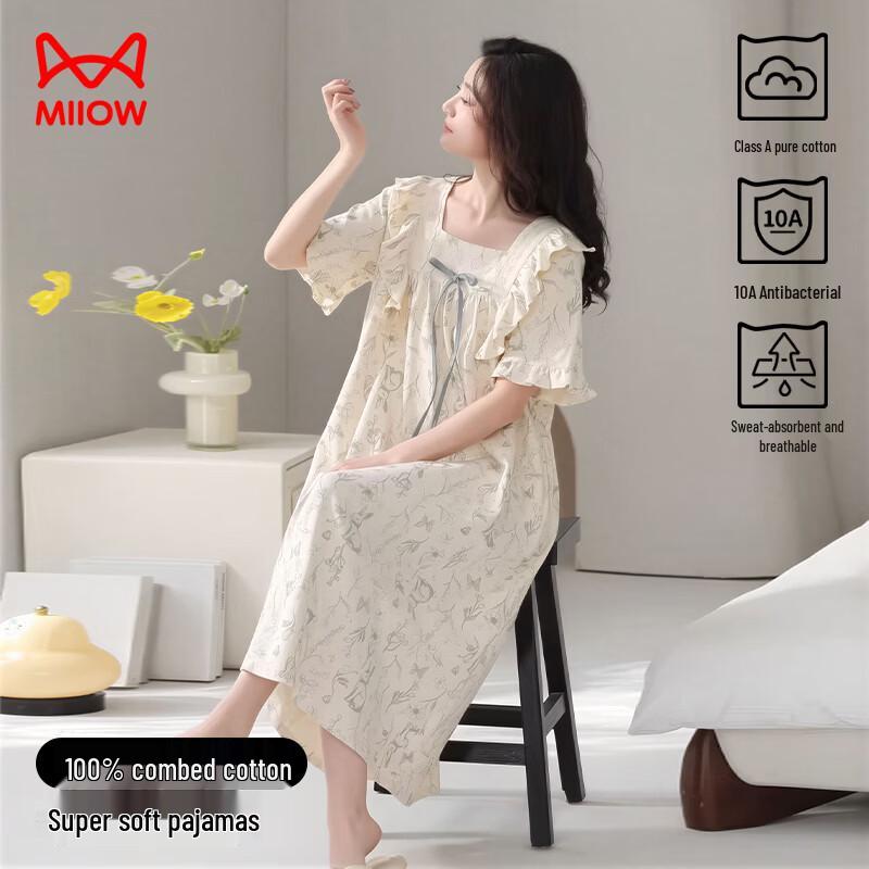 MiiOW Women s Pure Cotton Forest Rabbit Print Nightgown M