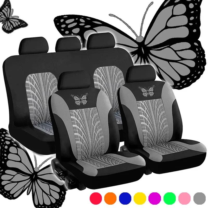 Coprisedile Auto Set Completo, Set Coprisedile Auto Universale con Ricamo a Motivo di Farfalla