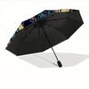1pc Peacock Feather Pattern Automatic Folding Umbrella - 8-Rib Iron Frame, Windproof, Portable Sunshade with Plastic Handle for Travel & Out