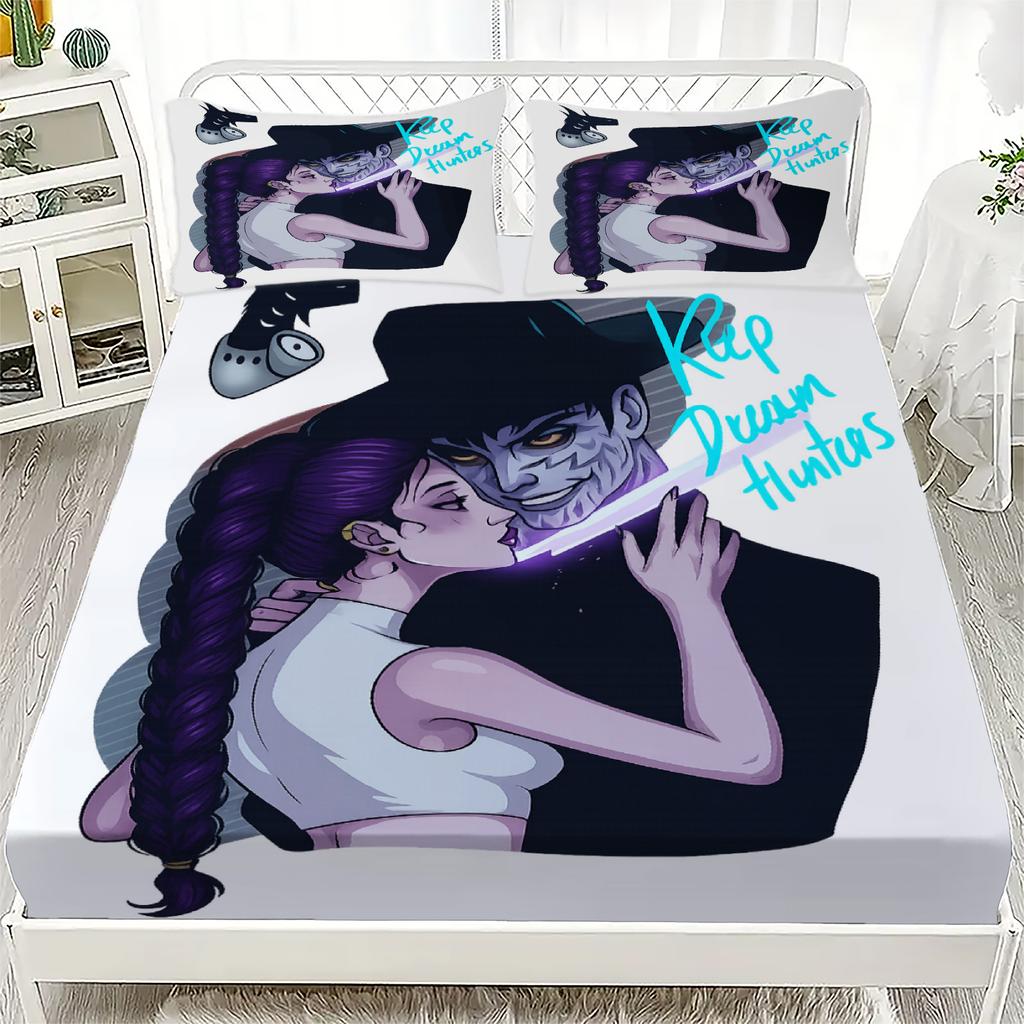 K-Pop D-Demon Hunters Fitted Sheet from Personalized  for Home Decor, Customized DIY Bed Cover Deep Pocket with 2Pillowcases