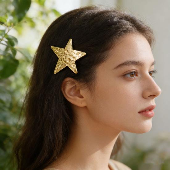 Hairpin Five-Pointed Star Shape Hair Clip Exaggerated Metal Texture Side Bang Hair Pin Fade-Resistant Hair Accessory