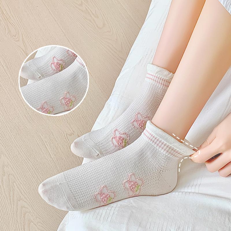 3 Pairs of Summer Thin Boat Socks for Women, Deodorizing, Sweat-absorbing, Mesh Sweet Short Socks That Don't Fall Off, Women's Socks