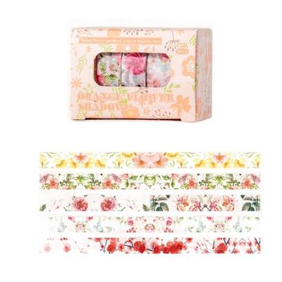 5Rolls Flower Decorative Tape Aesthetic Tape 10mmX2M Each Adhesive Tape for Art Craft Scrapbooking Photo Frame Journal