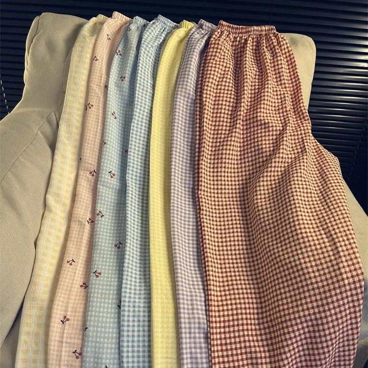 Tall Women's Extended Plaid Pajama Pants - 105cm Loose Wide-Leg Summer Pants, Perfect for Walking - 110cm Length