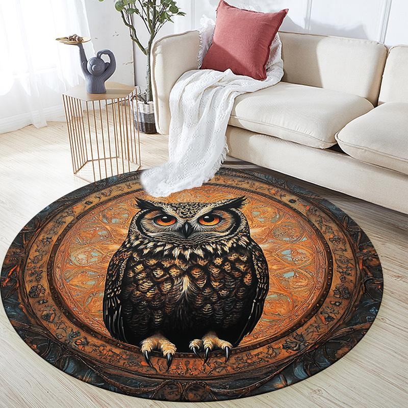 Vintage Pattern Owl,Round Area Rug,Carpet Rug for Living Room Bedroom Sofa Playroom Decor,Non-slip Floor Mat