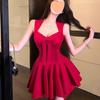 Elegant French Rose Bow Knot Dress - Slimming Waist, Summer Short Skirt for Special Occasions