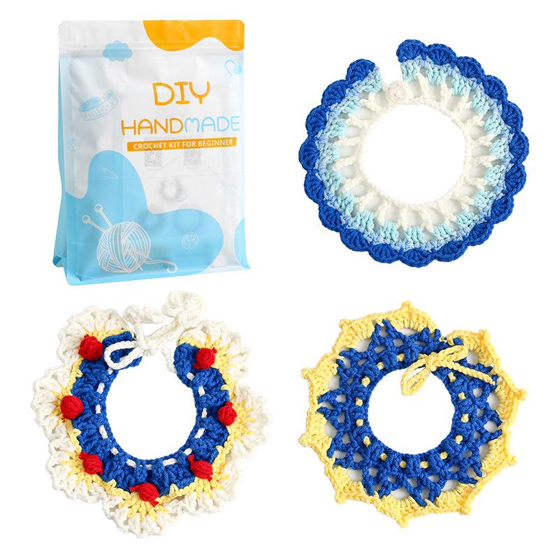 Snow White pet collar set; hand-knitted woolen neck warmer for cats; photo prop and gift saliva towel; decoration