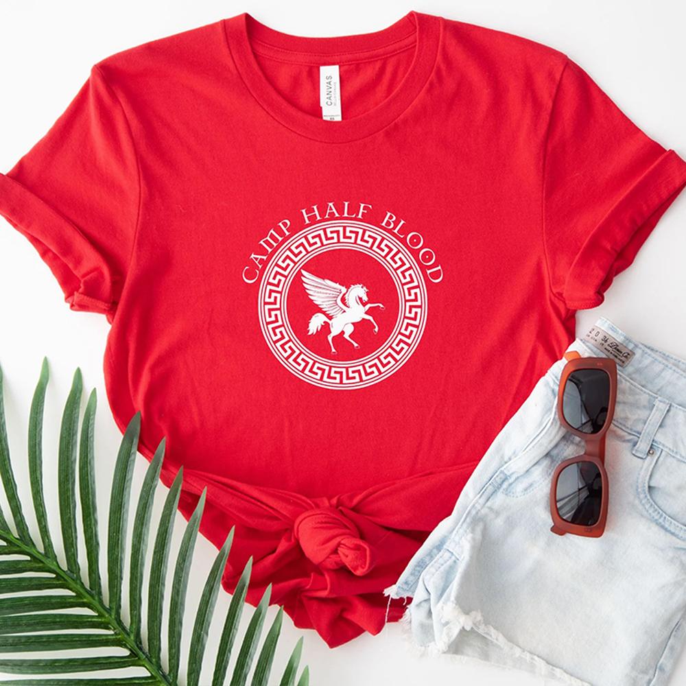 Vintage Women Camp Halfblood Percy Jackson TShirt Dark Academia Camp Half Blood Print Tee Crewneck Unisex Y2K Top Streetwear S