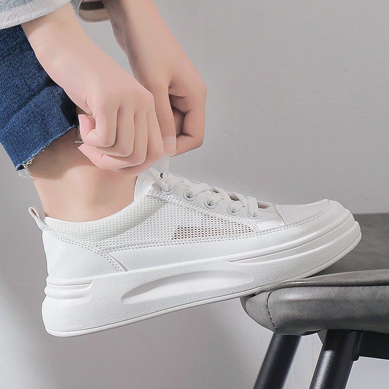 Little white shoes platform women's versatile shoes 2025 new spring mesh shoes breathable mesh flats popular women's shoes summer