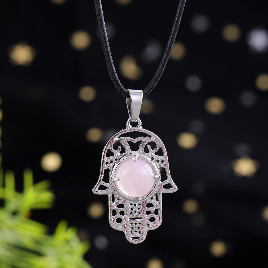 Amethyst Rose Quartz Tiger's Eye Fatima Hand Pendant