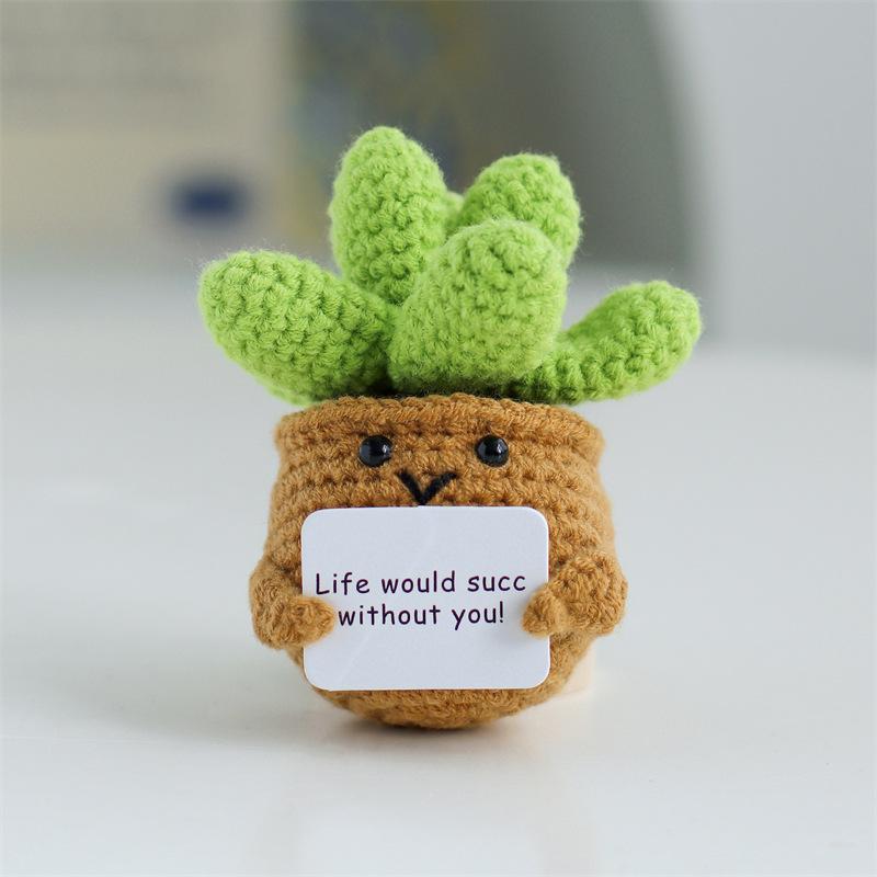 Mini Cute Crochet Flowers Finished Handmade Cactus Heart Potted Plants Handmade Bouquets Home Desktop Decoration Christmas Gift
