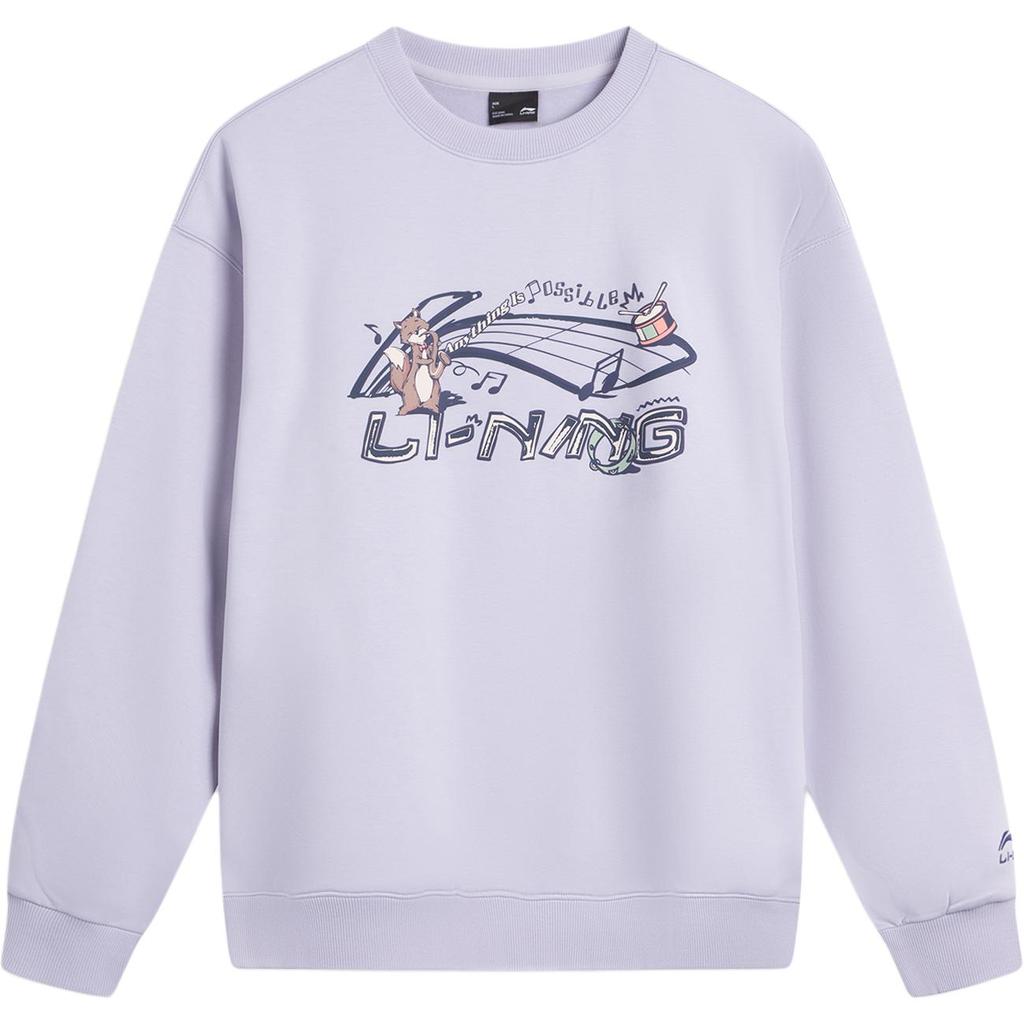 Li Ning Sports Lifestyle Series Casual Fashion Simple Versatile Letter Round Neck Fleece Warm Breathable Loose Sweatshirt Women sweatshirt AWDVC76-4