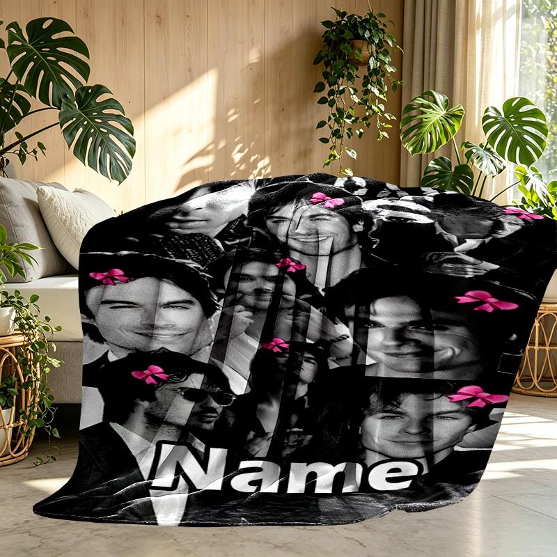 Custom Name Personalized Damon Salvatore Print Blanket, Home Decor, Bedroom, Sofa, Camping, Couch, Gifts for Birthday Christmas