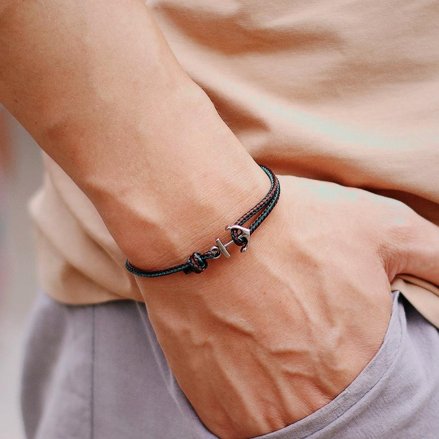 

Fashionable Men Anchor Bracelet With Ethnic Cords Adjustable Handmade Premium Braclet Beach Surfing Jewelry Nautical Braslet
