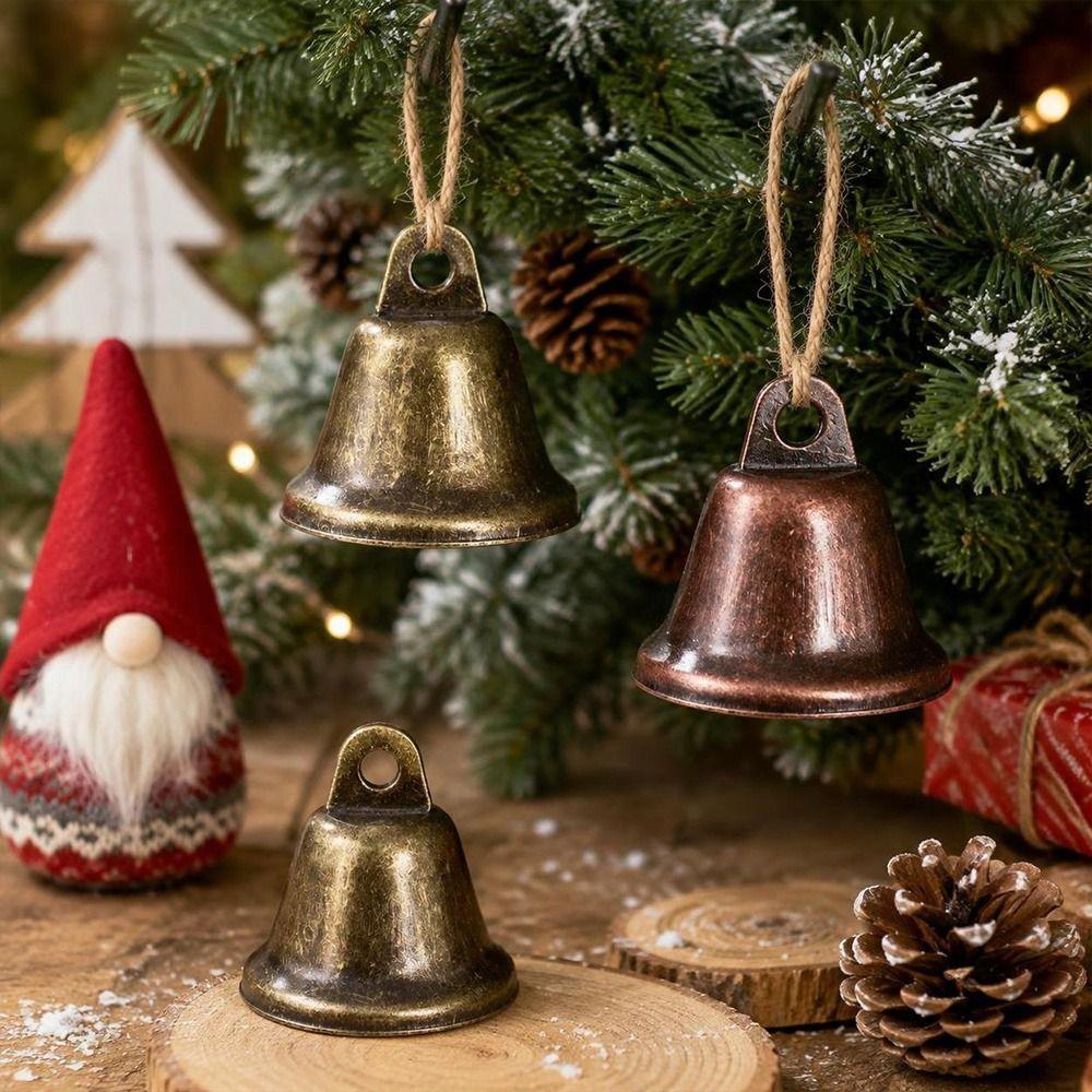5pcs Vintage Retro Bell Ornaments 22/26/30/38mm Decoration Rustic Bells for Christmas Tree