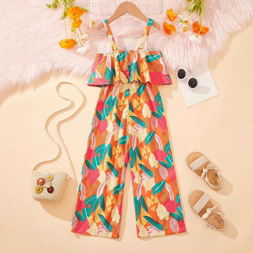 Girls Fashion Floral Print Romper Summer Kids Casual Romper