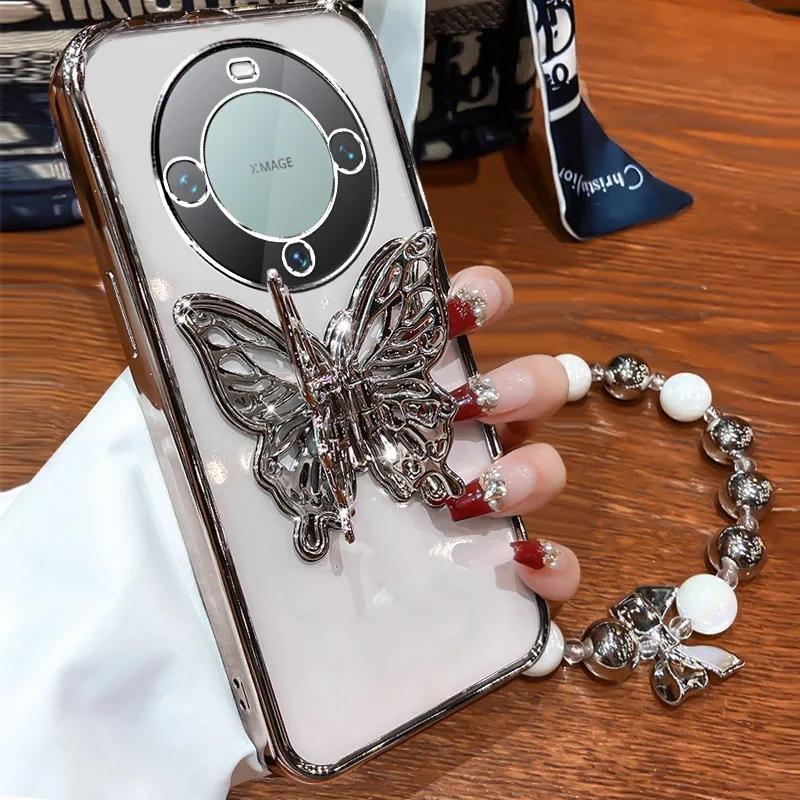 

3D Butterfly Phone Holder Bead bracelet Glitter Plating Case for Huawei Mate 60 50 40 30 10 Pro Back Cover Mate 10 Pro