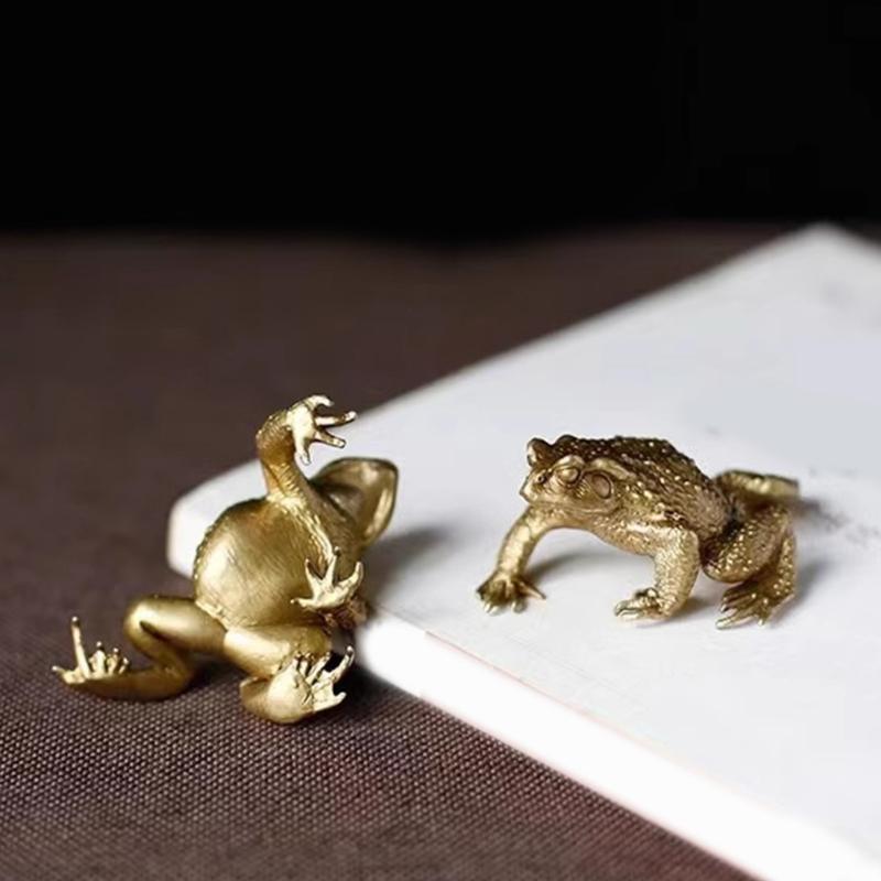 Frogs Toads Miniature Sculptures Brass Animal Figurine Antique Ornament Fengshui Decoration for Home Office Desktop