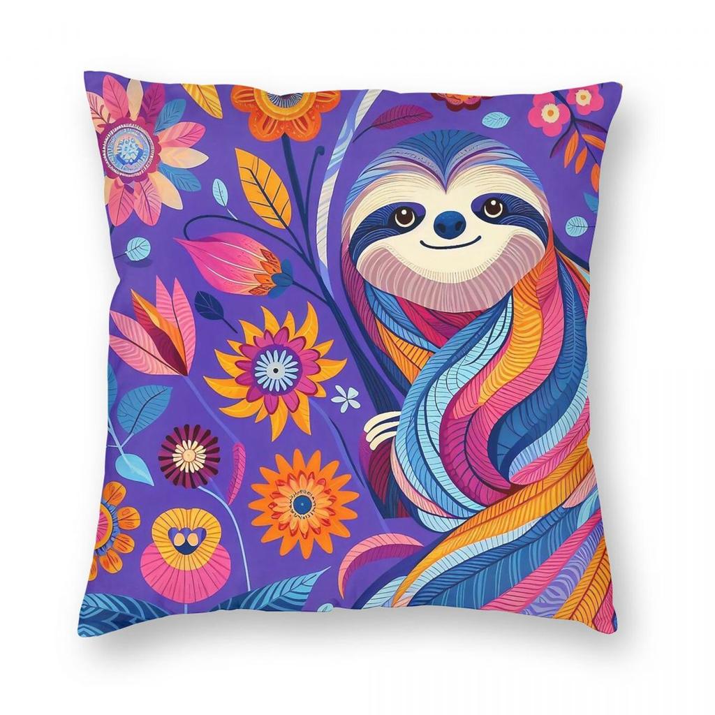 Folk Art Cute Purple Sloth Pillowcase Polyester Linen Velvet Creative Zip Throw Pillow Case Sofa Cushion Cover Wholesale x