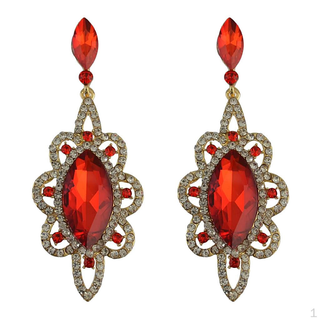 

1 Pair Earrings Flower With Rhinestone Statement Jewelry For Women Red