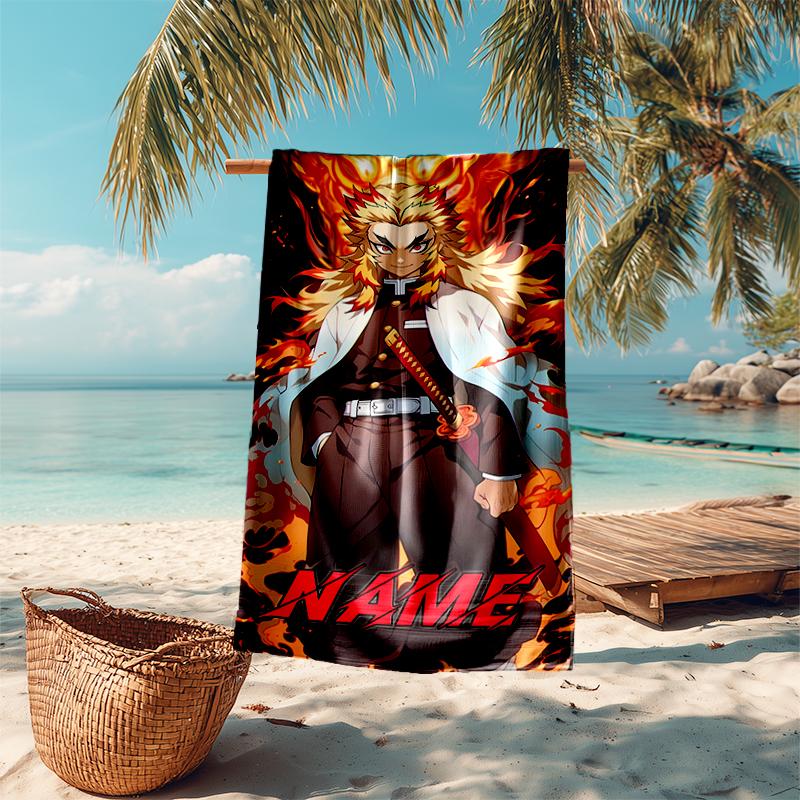 Personalized customized proof beach towel with Demon Slayer character theme pattern - soft, absorbent, quick-drying, perfect swimming, camping&bathing