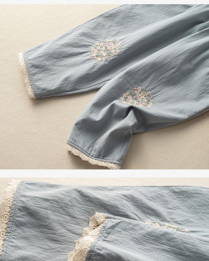 Women's Literary Retro Cotton Embroidery Casual Pants with Lace Trim - Slimming, Loose, and Thin Style for Summer 2023.