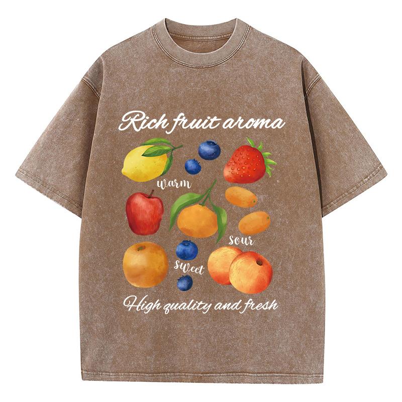 

Женские выстиранные футболки с принтом «Аромат спелых фруктов», с коротким рукавом, хлопковые, с круглым вырезом, оверсайз топы, винтажная женская одежда 3XL